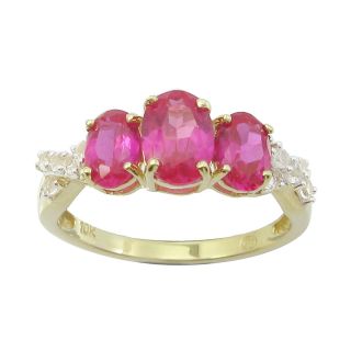 10K Yellow Gold Lab Created Ruby & White Sapphire Ring, Womens