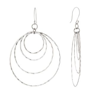 Sterling Silver 4 Circle Drop Earrings, Womens