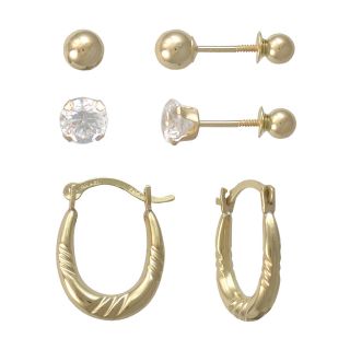 Girls 14K Gold Hoop & Stud Earrings Set, Girls