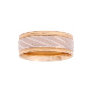 Mens 10K Two Tone Gold 8mm Engraved Wedding Band, Two Tone