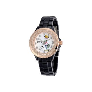 Disney Minnie Mouse Womens Black & Rose Tone Watch with Crystals