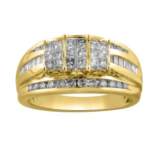 1 CT. T.W. Princess Diamond 3 Stone Engagement Ring, Yellow/Gold, Womens