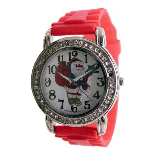 Womens Christmas Themed Dial with Rubber Strap Watch, Red