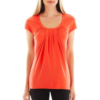 Worthington Shirred Scoopneck Tee, Bold Coral, Womens