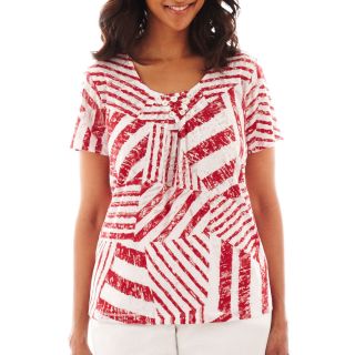 Alfred Dunner Classics Block Striped Burnout Top, Red