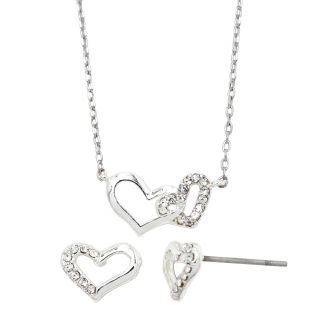 Bridge Jewelry Pure Silver Plated Crystal Accent Heart Pendant & Earrings Set