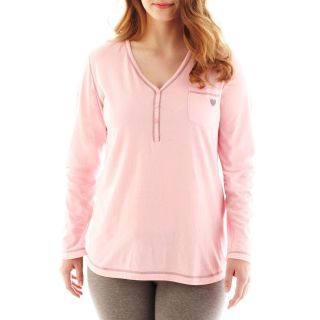 INSOMNIAX Long Sleeve Henley Sleep Shirt   Plus, Pink, Womens