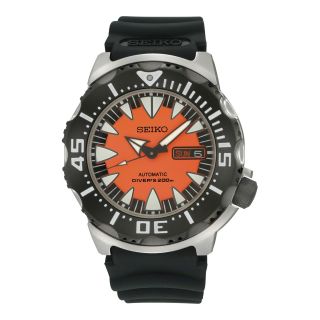 Seiko Mens Orange Dial Black Stainless Steel Dive Watch