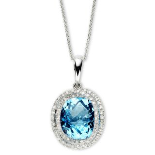 Closeout EFFY Blue Topaz and Diamond 14K White Gold Pendant, Wg (White Gold),