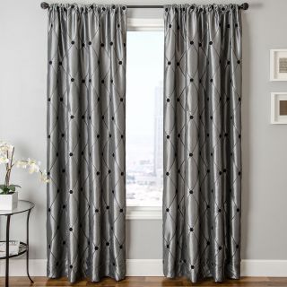 Ramona Faux Silk Rod Pocket Curtain Panel, Black/Silver