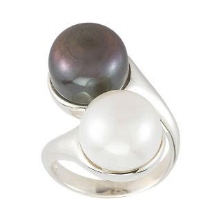 Black & White Cultured Freshwater Pearl Button Bypass Ring, Womens