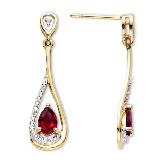 Ruby & Diamond Accent Drop 10K Yellow Gold Earrings, Womens