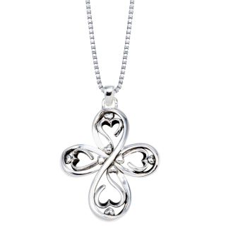 Sterling Silver Cross with Hearts Necklace, Womens