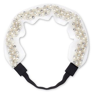 Vieste Cream Glass Bead and Rhinestone Headband, White, Womens