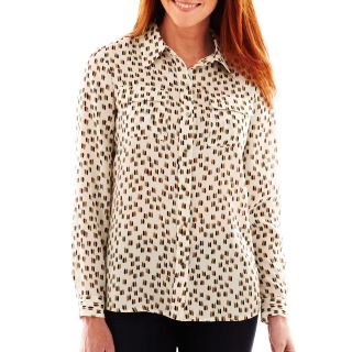 LIZ CLAIBORNE Long Sleeve Campshirt   Talls, Marshmallow Multi