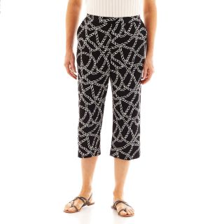 Alfred Dunner Monte Carlo Chain Print Pull On Capris, Black, Womens