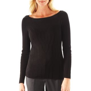 LIZ CLAIBORNE Long Sleeve Ribbed Sweater, Black, Womens