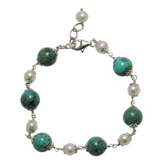 Cultured Freshwater Pearl & Turquoise Sterling Silver Bracelet, Womens