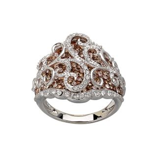 Sterling Silver Chocolate & Crystal Dome Swirl Ring, Womens