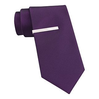 Van Heusen Solid Tie w/ Tie Bar, Purple, Mens