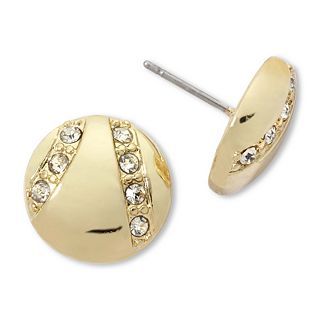 LIZ CLAIBORNE Gold Tone Crystal Button Earrings
