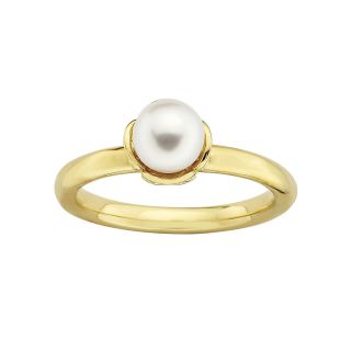 18K Gold Plated Sterling Silver Cultured Freshwater Pearl Ring, Yellow/White,