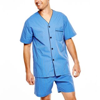Stafford Short Sleeve Pajama Set, Cobalt Stripe, Mens