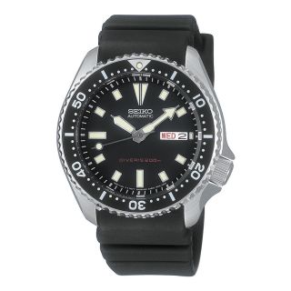 Seiko Mens Black Dial Rubber Band Automatic Dive Watch