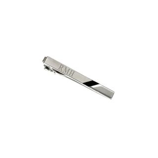 Silvertone Engravable Tie Bar with Onyx Stone, Slver/blk, Mens