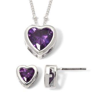 Purple Heart Cubic Zirconia Pendant & Earrings Set