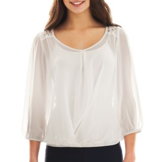 By & By Bubble Hem Peasant Top, White