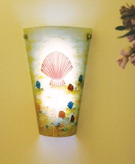 Contemporary Tan Frosted Glass with Sea Shell Battery Powered Sconce