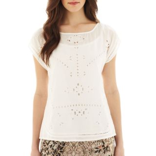 Mng By Mango Short Sleeve Laser Cut Shirt with Cami, White