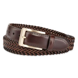 Stafford Leather Braided Belt, Brown, Mens