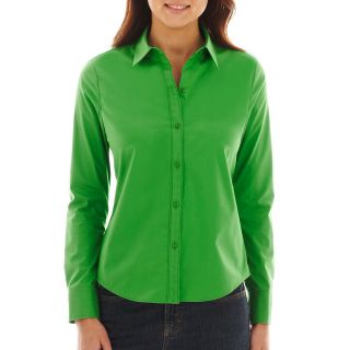 LIZ CLAIBORNE Long Sleeve Woven Shirt, Fern Leaf