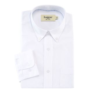 Haggar Stretch Poplin Oxford Dress Shirt, White, Mens