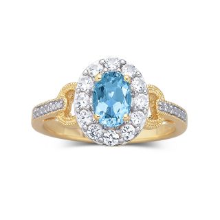 Blue Topaz 14K Gold Plated Sterling Silver Ring, Yellow, Womens