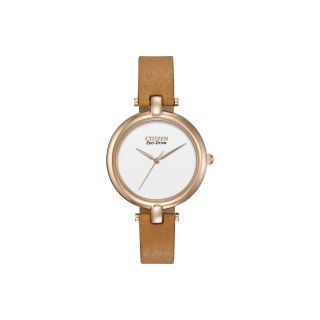 Citizen Eco Drive Womens Rose Tone Brown Leather Strap Watch EM0253 03A