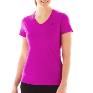 Champion Powertrain Short Sleeve V Neck Tee, Raspberry, Womens