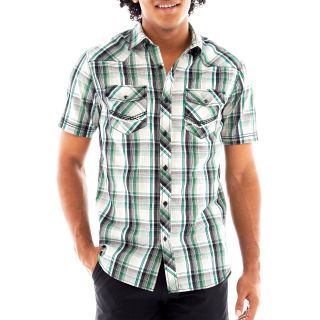 Chalc Plaid Woven Shirt, Green, Mens