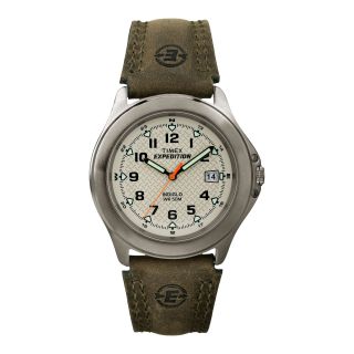 Timex Expedition Mens Gunmetal Brown Leather Strap Watch, White