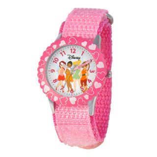 Disney Tinker Bell Kids Time Teacher Pink Hearts Strap Watch, Girls