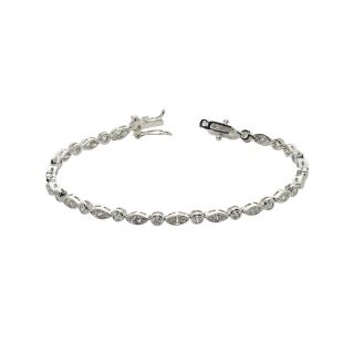 Bridge Jewelry Silver Plated Cubic Zirconia Round & Marquis Tennis Bracelet