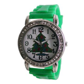 Womens Christmas Themed Dial with Rubber Strap Watch, Green