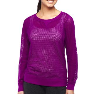 Xersion Open Work Sweatshirt   Tall, Purple, Womens