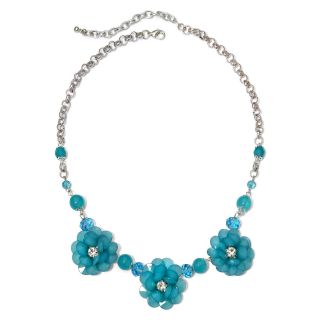 MIXIT Silver Tone and Blue Metal Flowers and Beads Necklace