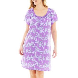 Earth Angels Short Sleeve Night Shirt   Plus, Lilac Floral, Womens