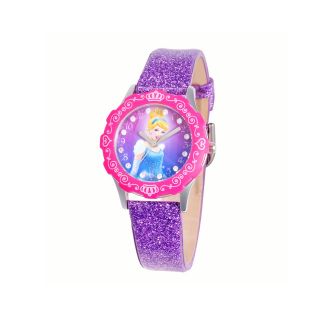 Disney Cinderella Glitz Tween Purple Leather Strap Watch, Girls