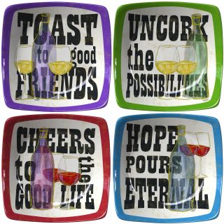 Thirstystone Toast to Good Friends Set of 4 Winers Appetizer Plates