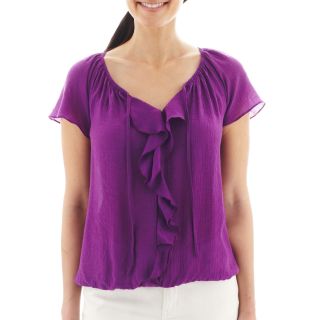 St. Johns Bay St. John s Bay Ruffled Peasant Top   Petite, Island Orchid